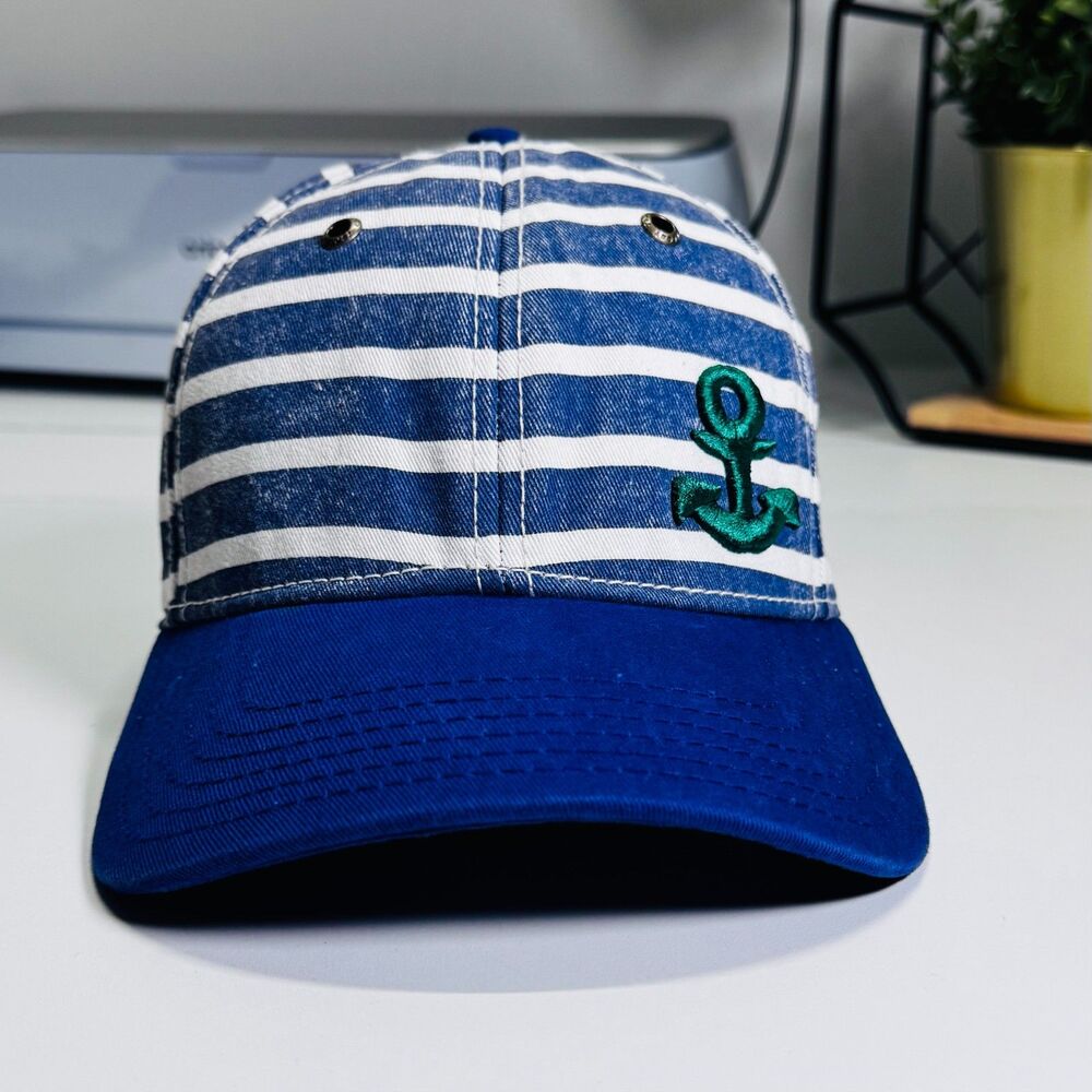 Sperry Top-Sider Nautical Striped Anchor Hat Blue White OSFM Preppy Coastal